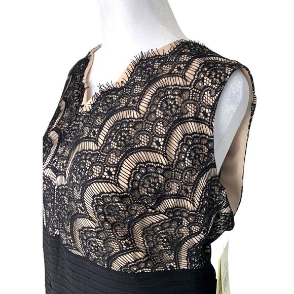 Sangria Women's 14 Black Lace Pink Lined Midi Bodycon Sheath Dress NWT - Picture 4 of 16